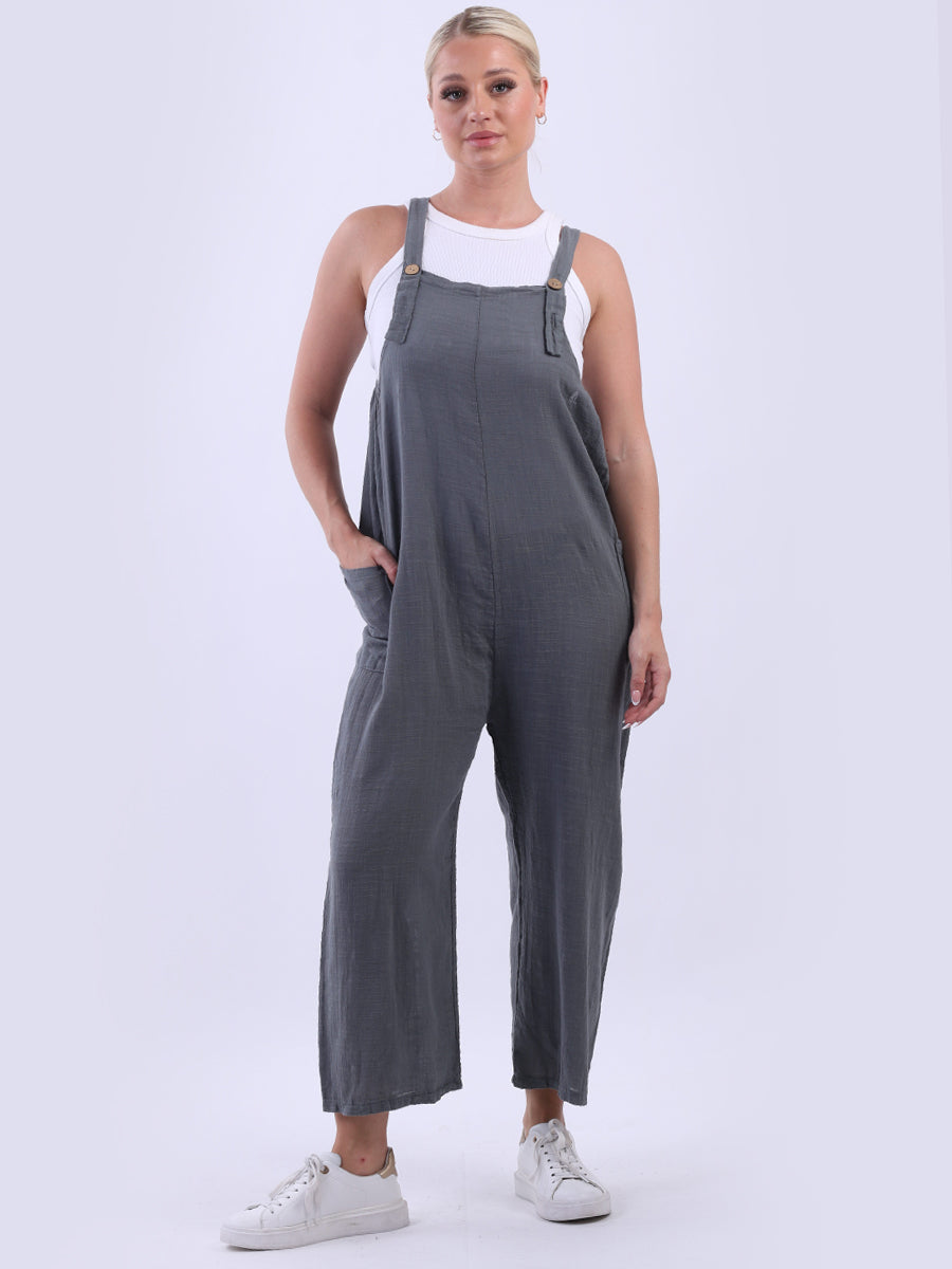 Wide Leg Cotton Dungaree Charcoal