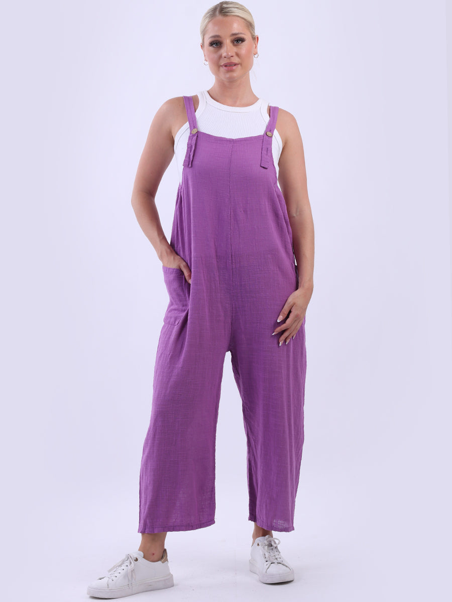 Wide Leg Cotton Dungaree Magenta