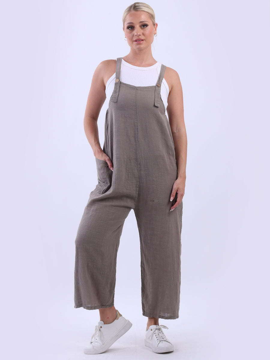 Wide Leg Cotton Dungaree Mocha