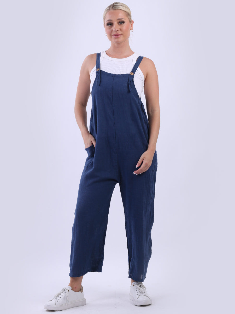 Wide Leg Cotton Dungaree Navy