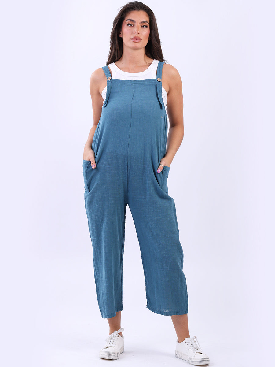 Wide Leg Cotton Dungaree Teal