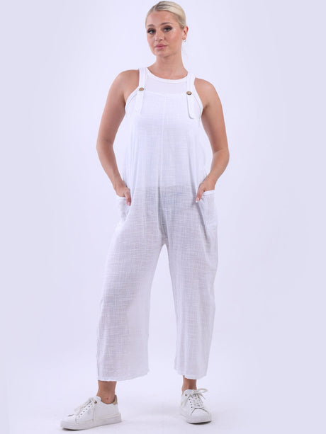 Wide Leg Cotton Dungaree White