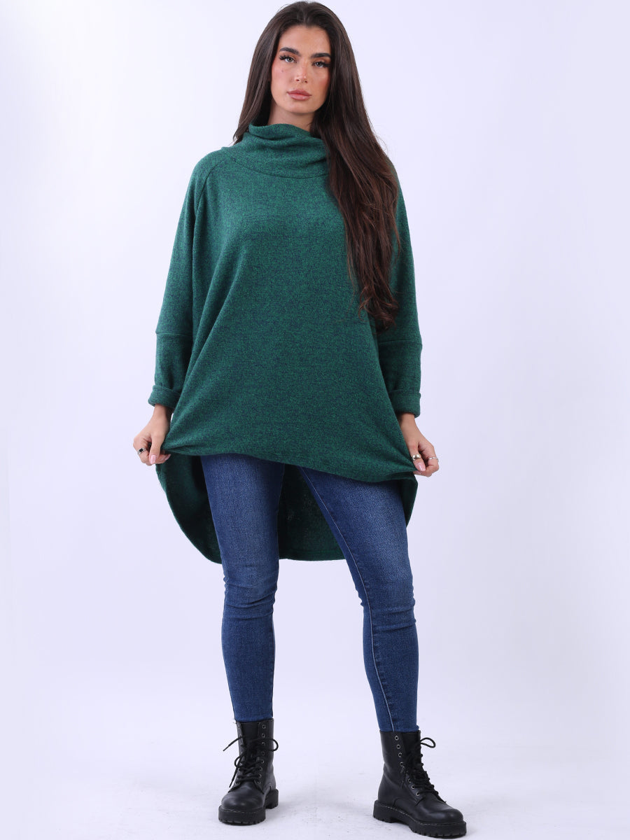 Cowl Neck Cotton Batwing Top Green