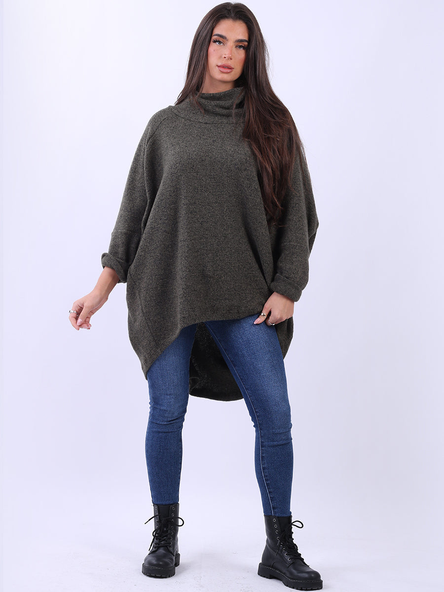 Cowl Neck Cotton Batwing Top Khaki