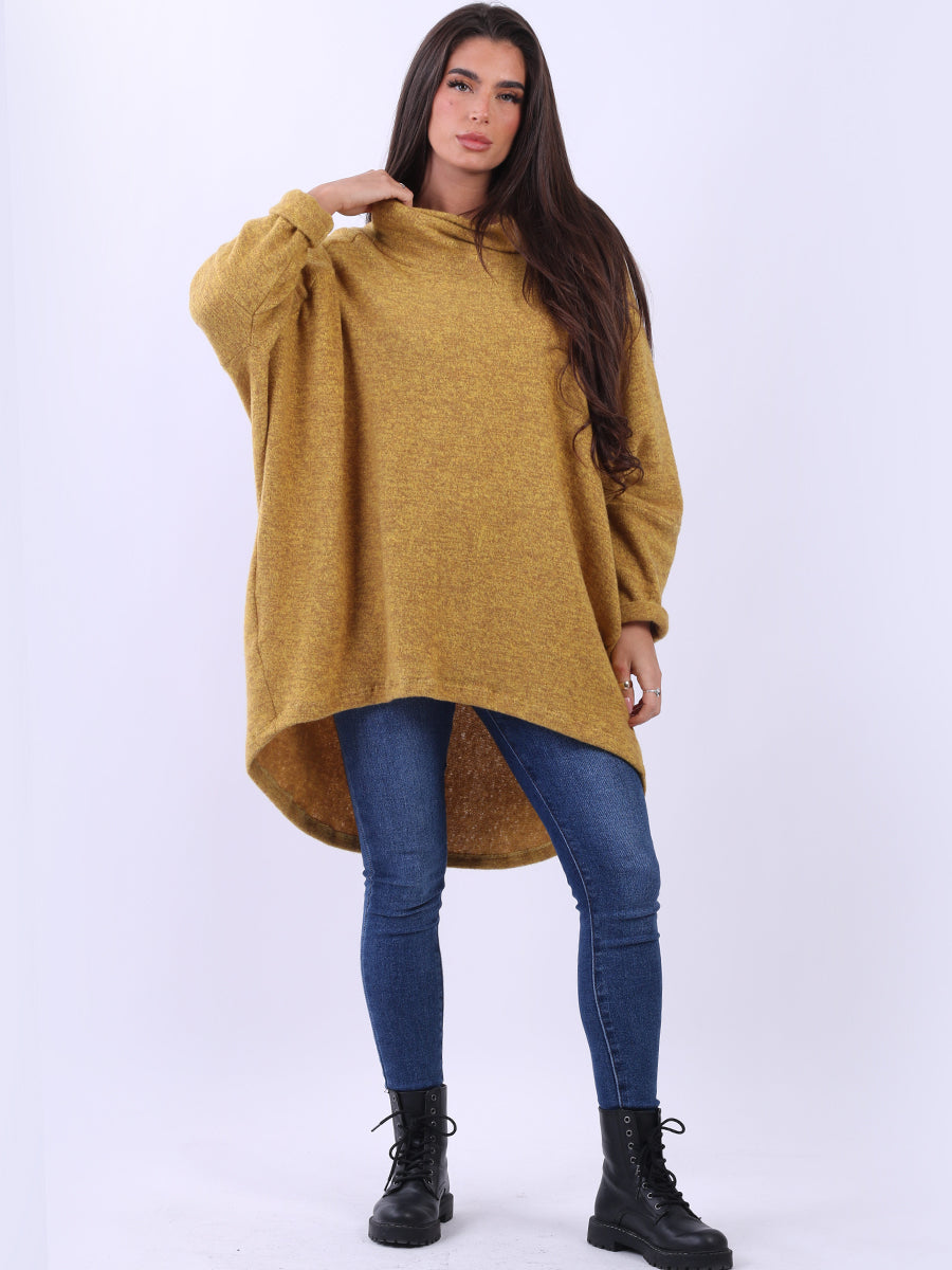 Cowl Neck Cotton Batwing Top Mustard
