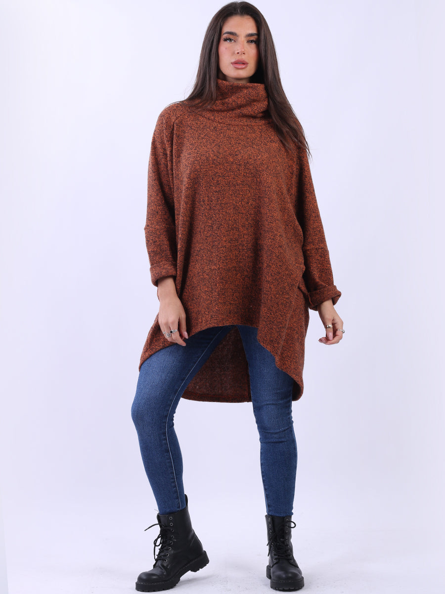 Cowl Neck Cotton Batwing Top Rust