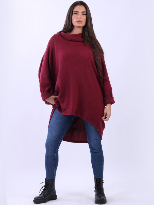 Cowl Neck Cotton Batwing Top Wine