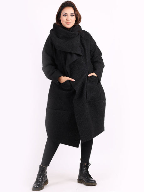 Cowl Neck Woolen Oversized Coat Black