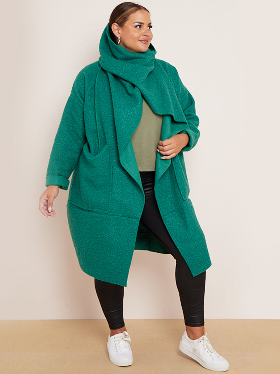 Cowl Neck Woolen Oversized Coat Green