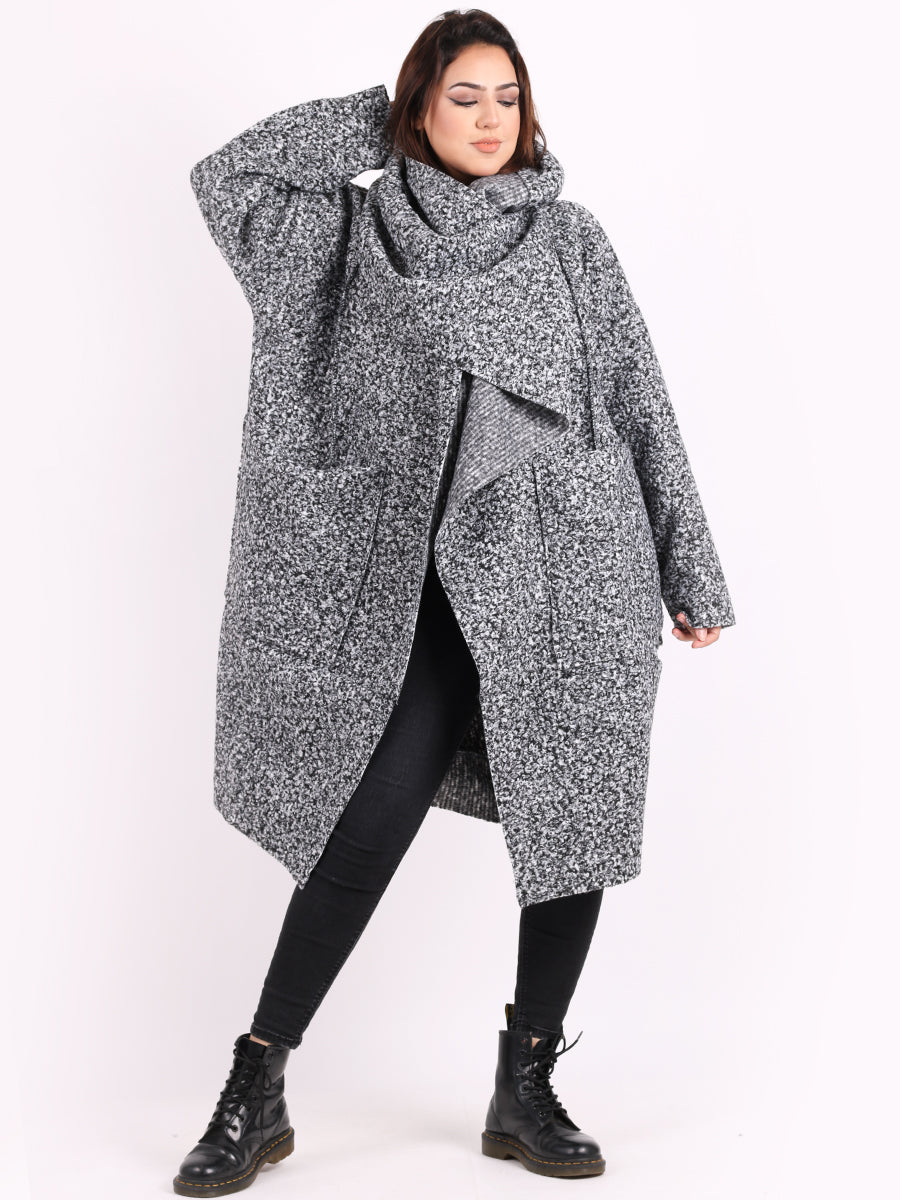 Cowl Neck Woolen Oversized Coat Grey