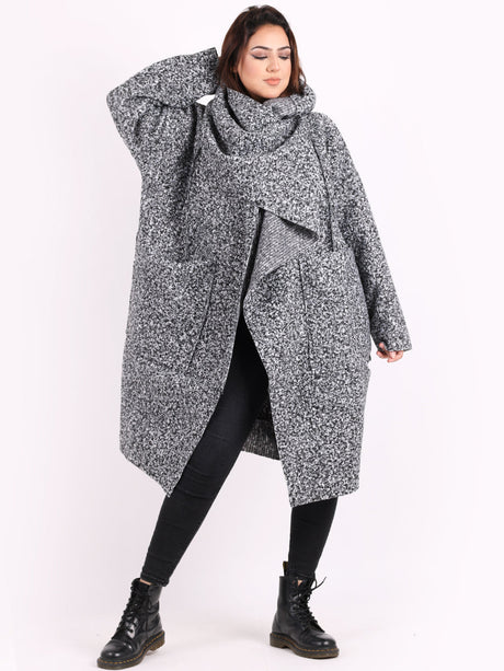 Cowl Neck Woolen Oversized Coat Grey