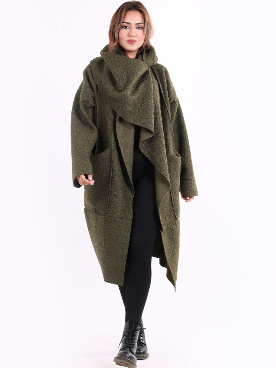 Cowl Neck Woolen Oversized Coat Khaki