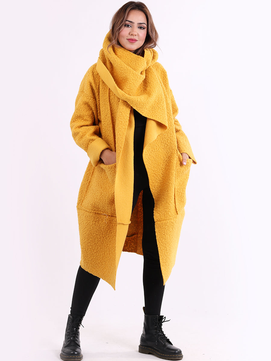 Cowl Neck Woolen Oversized Coat Mustard