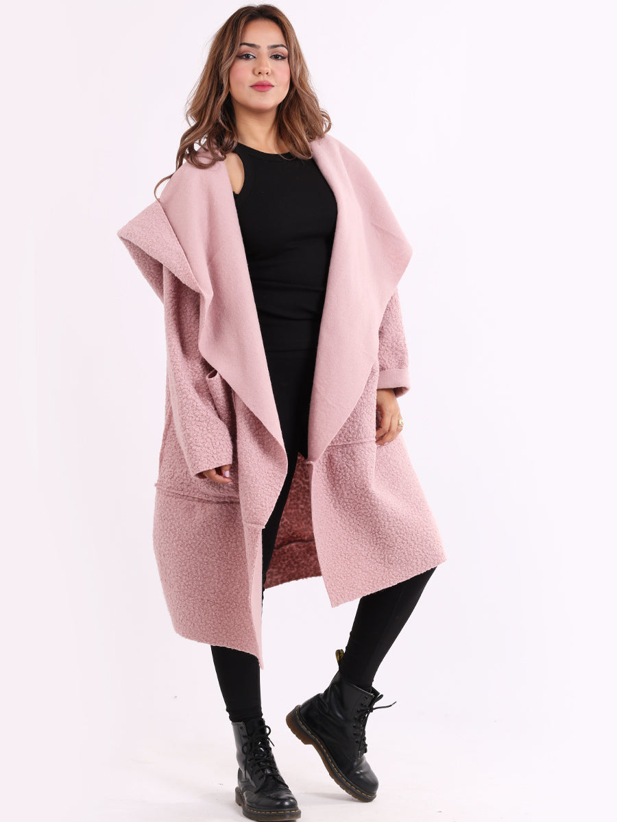 Cowl Neck Woolen Oversized Coat Pink