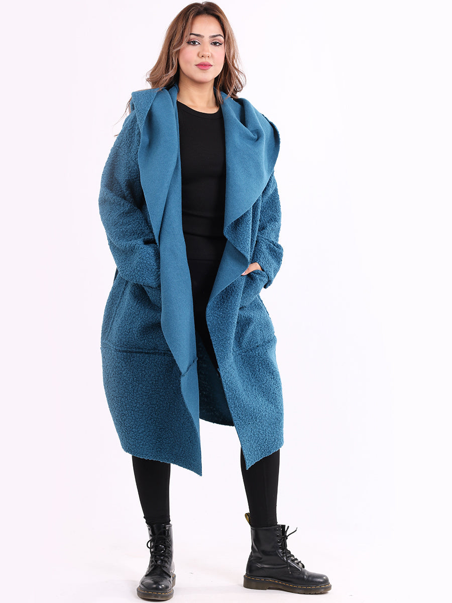 Cowl Neck Woolen Oversized Coat Teal