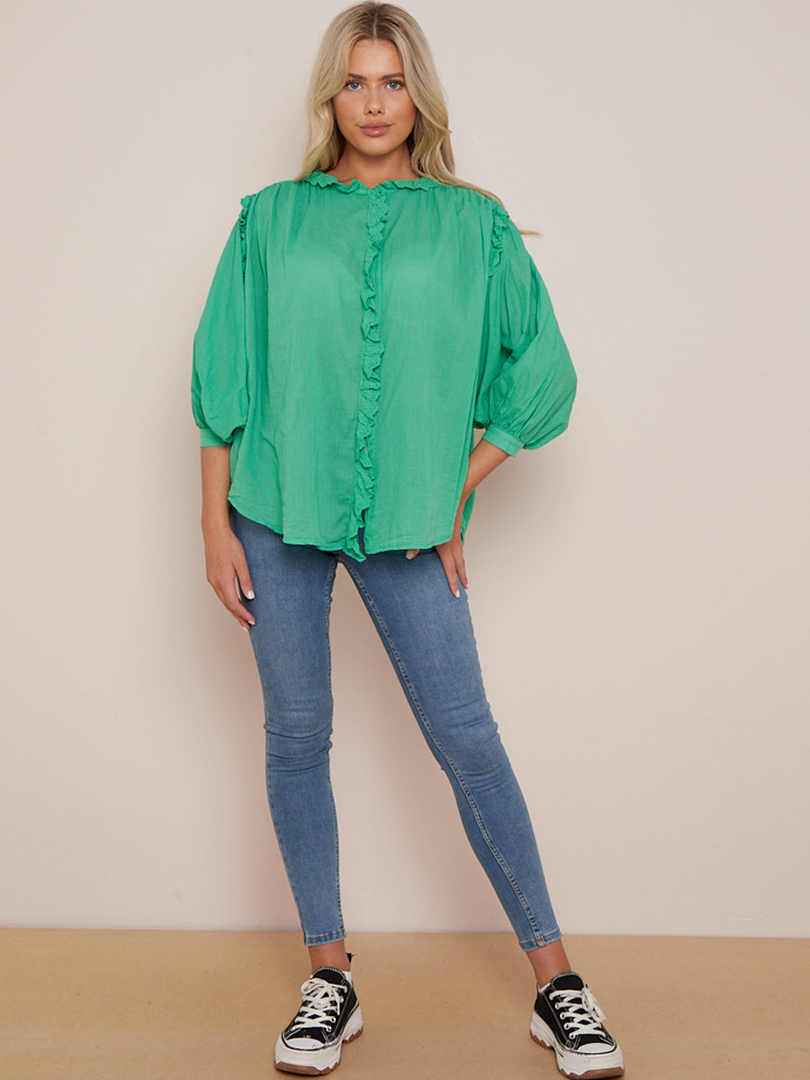 Cotton Boxy Blouse Green
