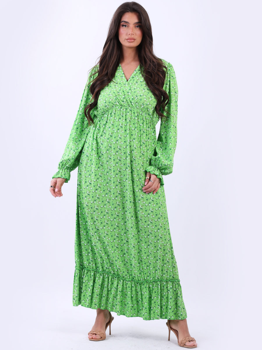 Ditsy Floral Maxi Dress Lime Green