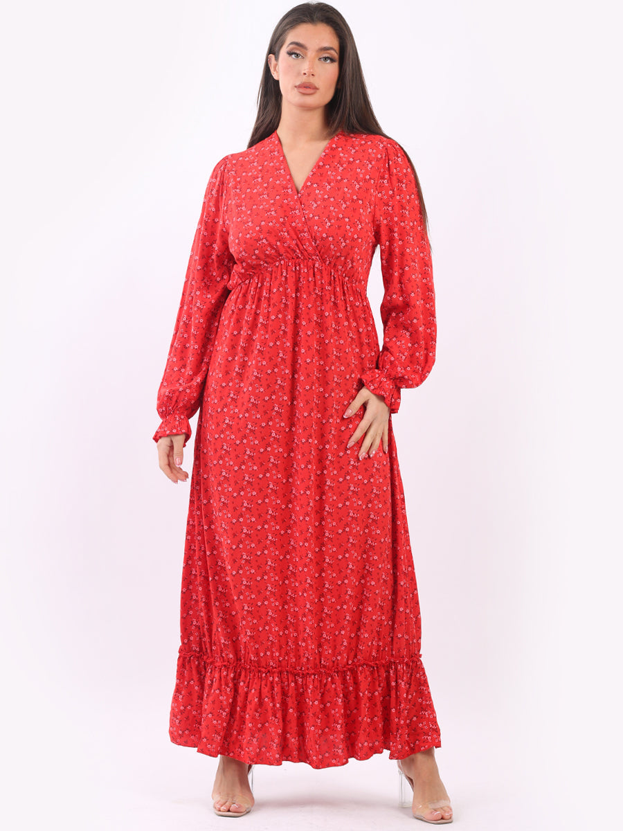 Ditsy Floral Maxi Dress Red