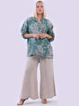 Floral Linen Tunic Top Ocean Blue