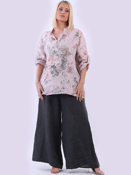 Floral Linen Lagenlook Top Pink