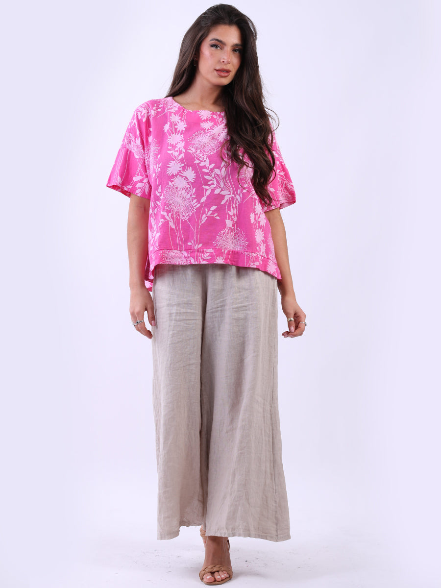 Floral Linen Crop Top Fuchsia