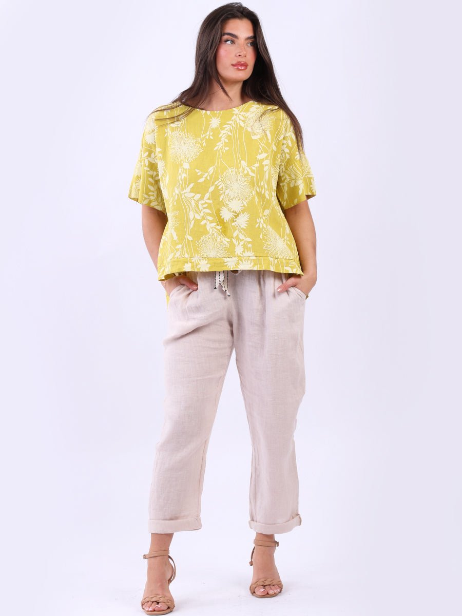 Floral Linen Crop Top Mustard