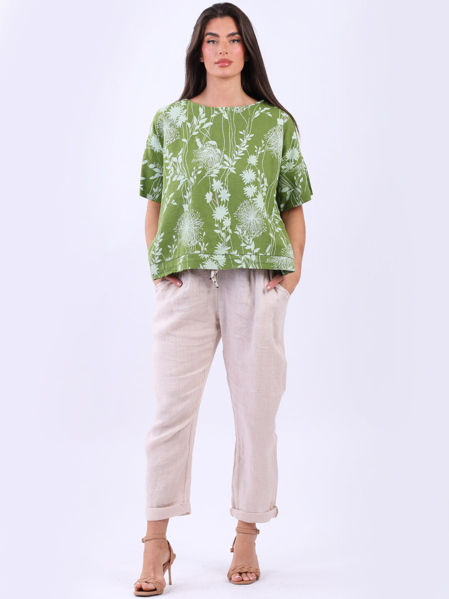 Floral Linen Crop Top Olive