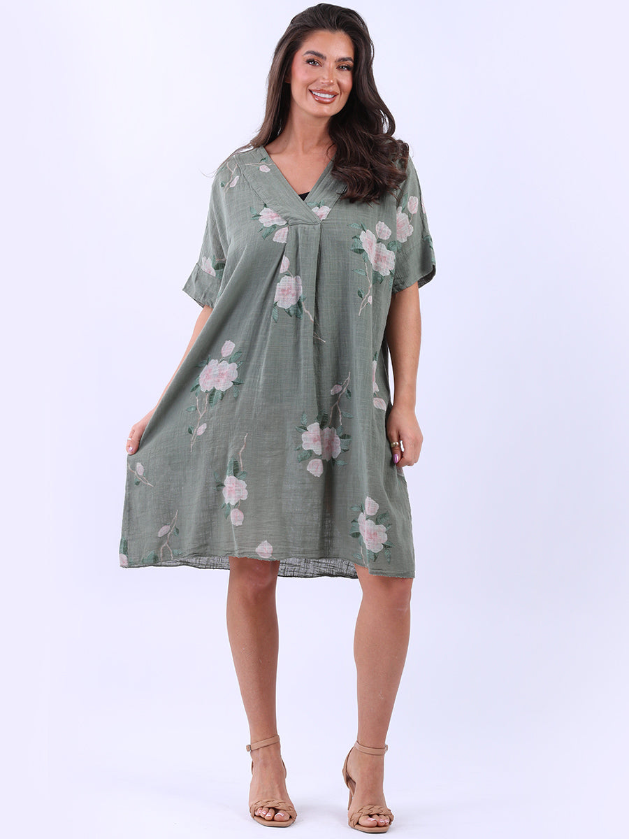 Plus Size Floral Dress Khaki