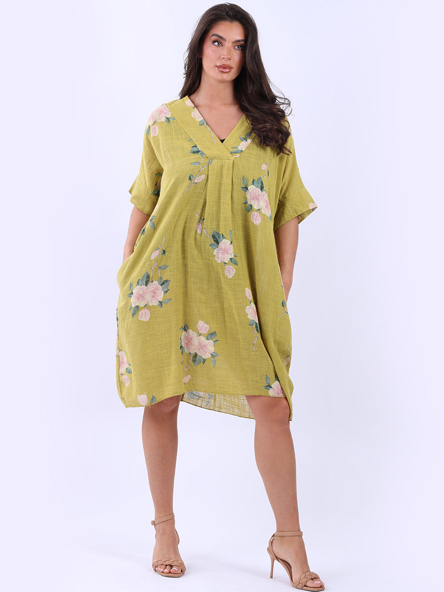 Plus Size Floral Dress Lime Green