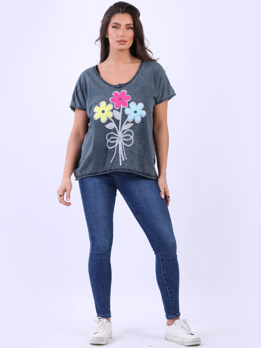 Vintage Wash Cotton Crop Tee Charcoal