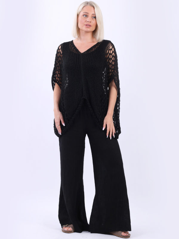 Batwing Crochet Knit Beach Top Black
