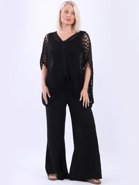 Batwing Crochet Knit Beach Top Black