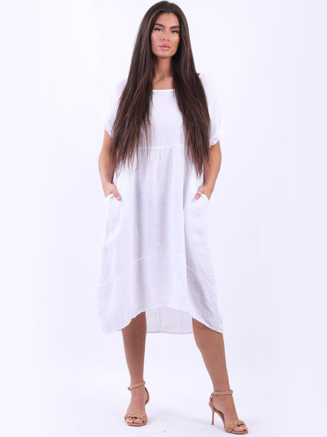 Plain Linen Front Pockets Ladies Quirky Dress