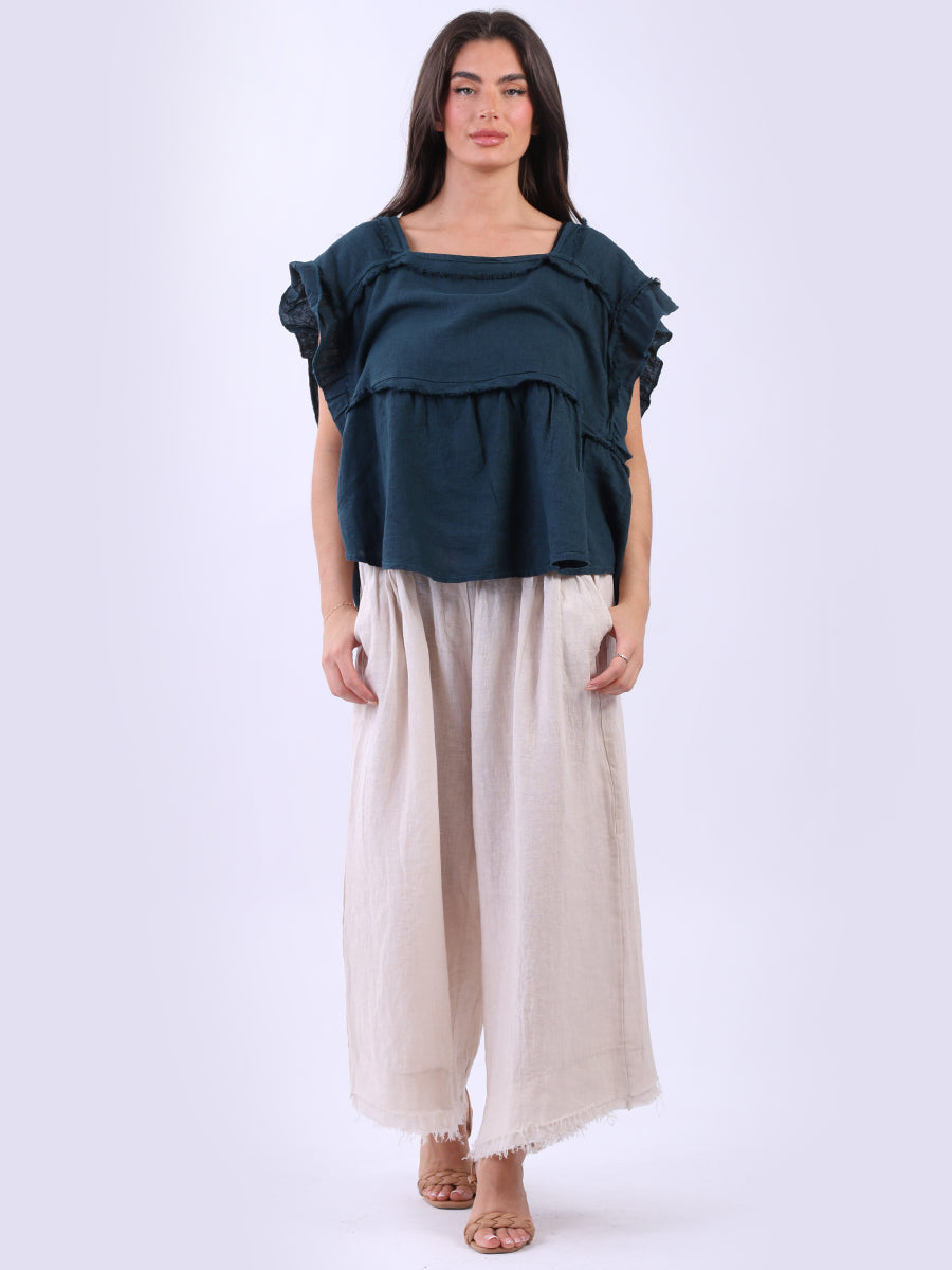 Linen Crop Top Navy