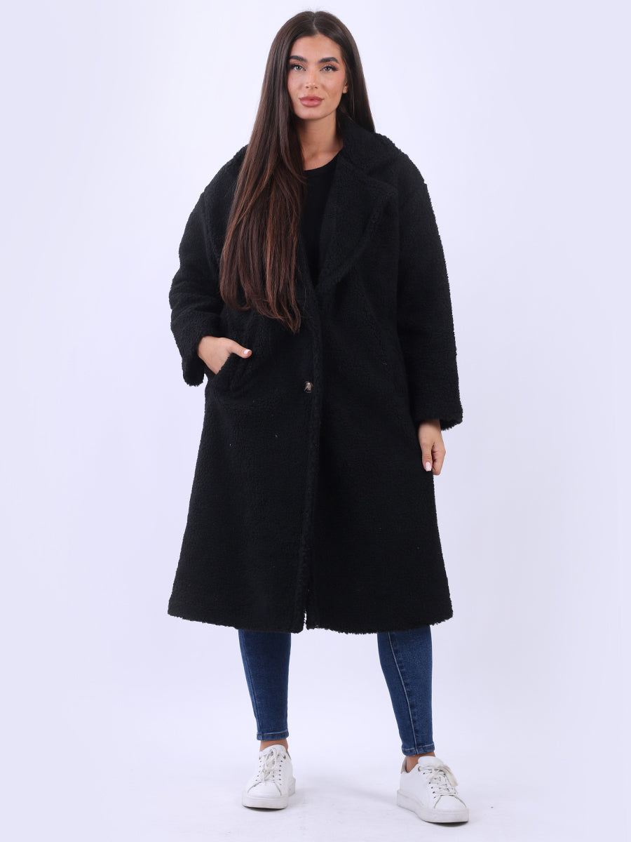 Plus Size Teddy Woolen Coat Black