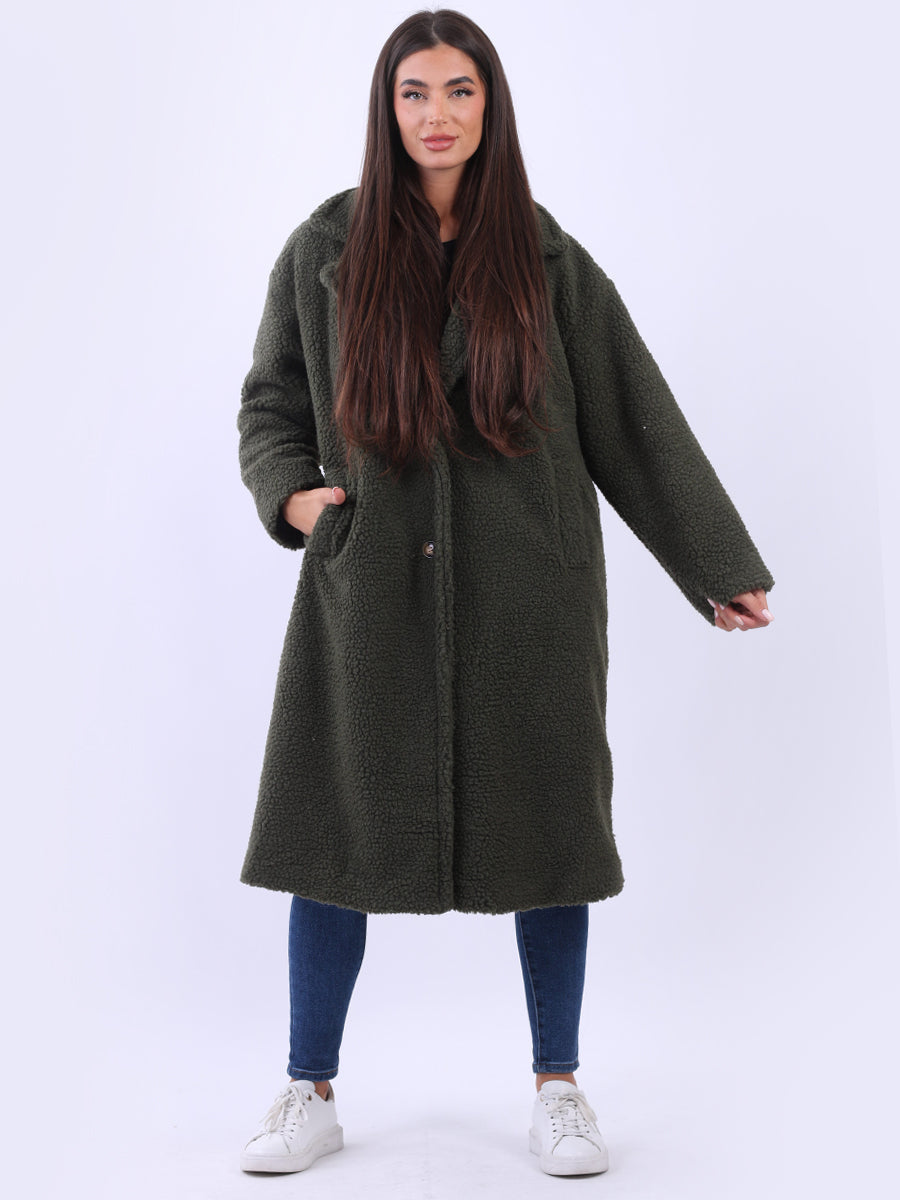 Plus Size Teddy Woolen Coat Khaki