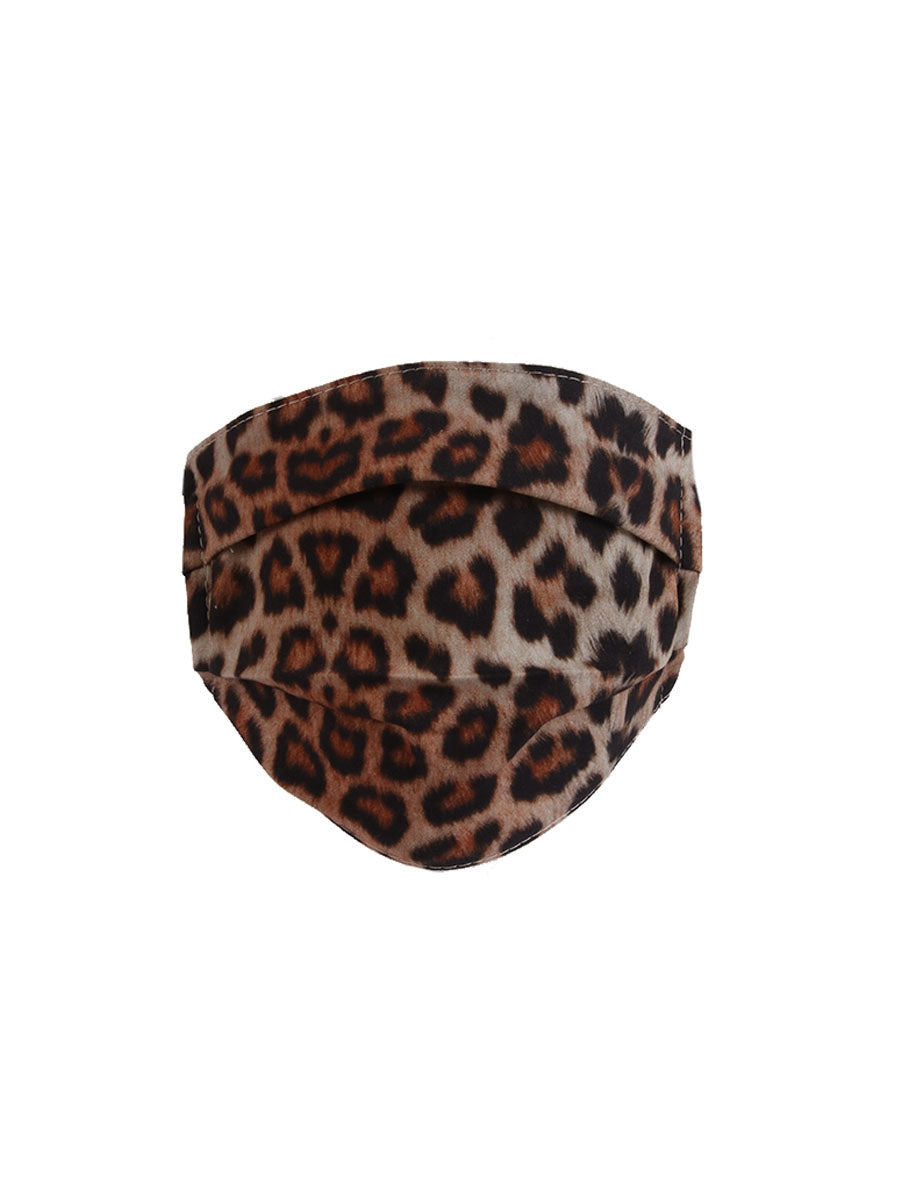 Italian Leopard Print Pleated Cotton Washable face Masks-beige