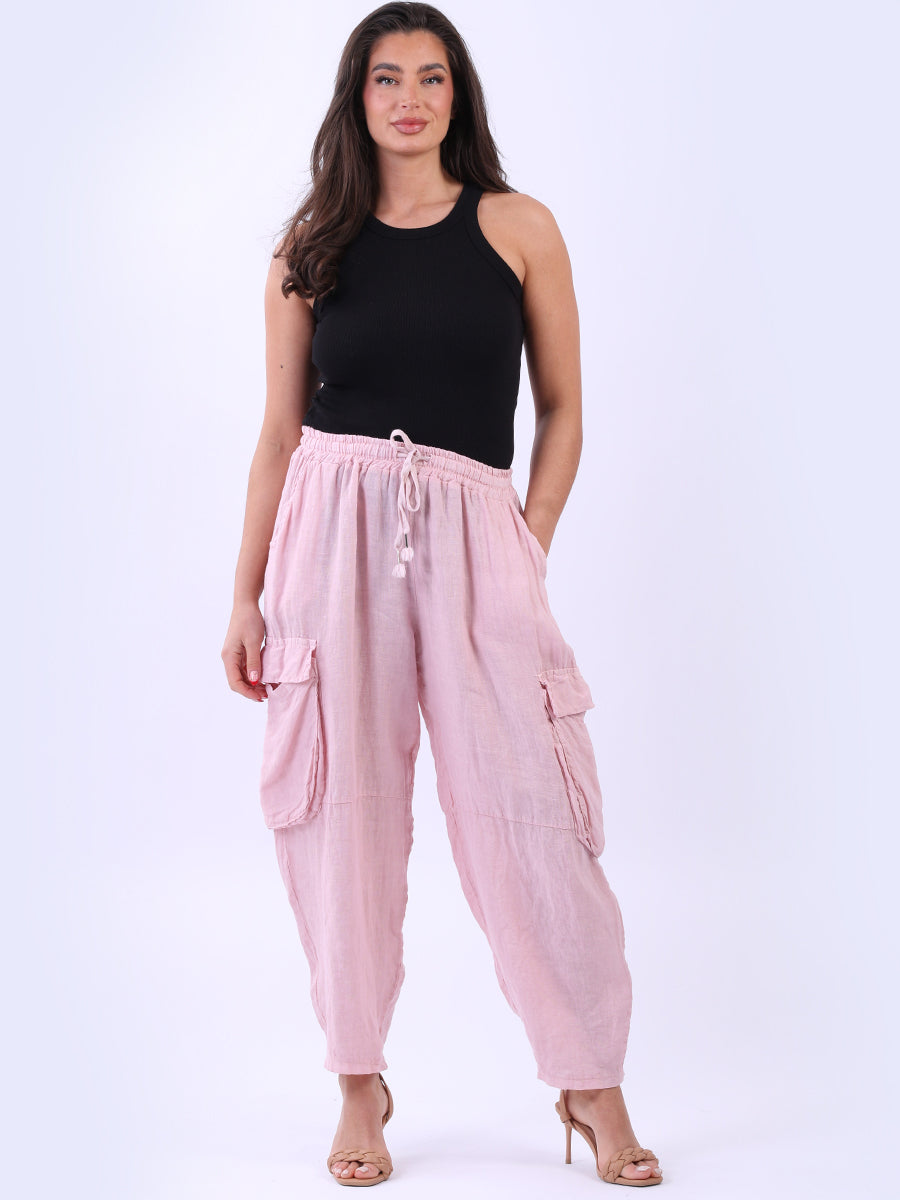 Linen Solid Trouser Pink