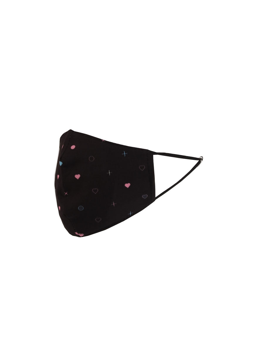 Italian Made Heart Print Cotton Face Masks-Black