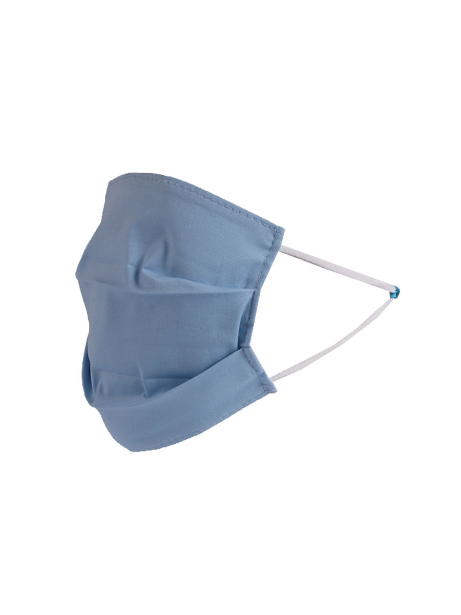Italian Made Plain Pleated Cotton Washable Face Masks-Sky blue side