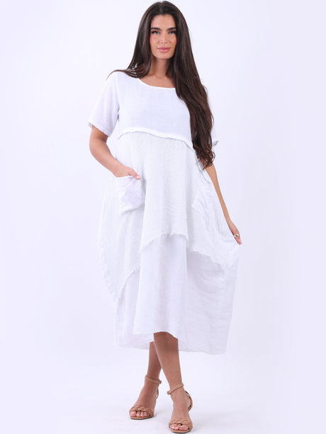 Linen Mesh Net Midi Dress White