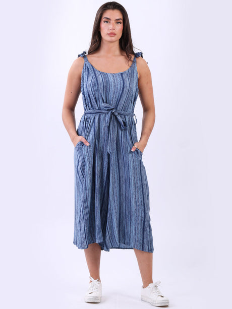 Stripy wide Leg Playsuit denim