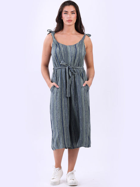 Stripy wide Leg Playsuit Khaki