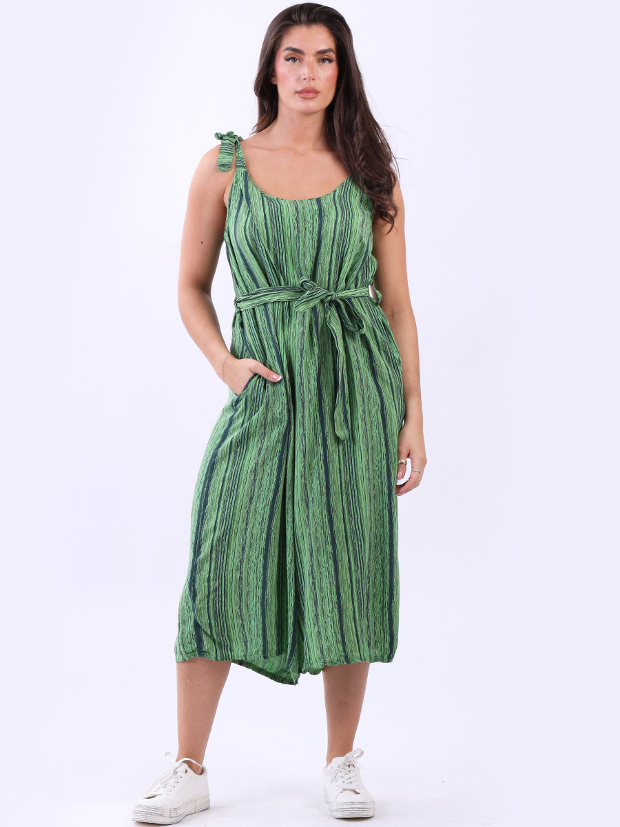 Stripy wide Leg Playsuit Green
