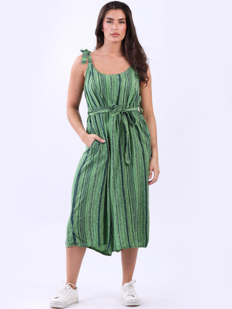 Stripy wide Leg Playsuit Green