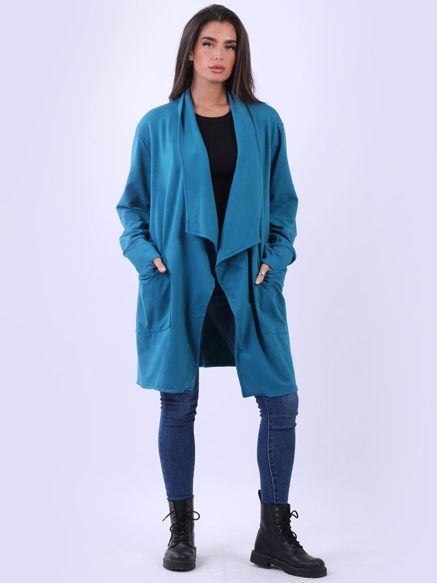 Open Front Cotton Cardigan Aqua