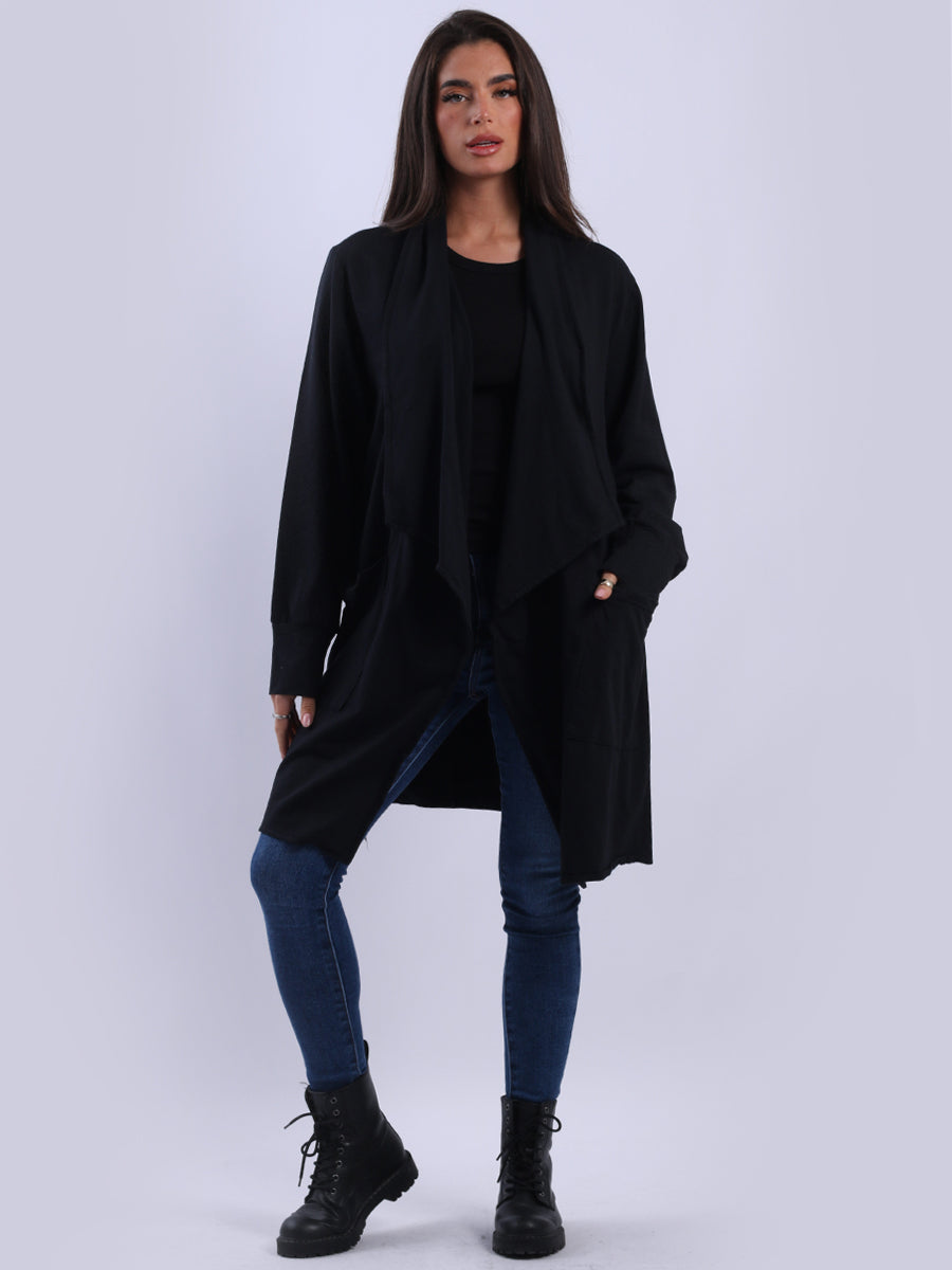 Open Front Cotton Cardigan Black