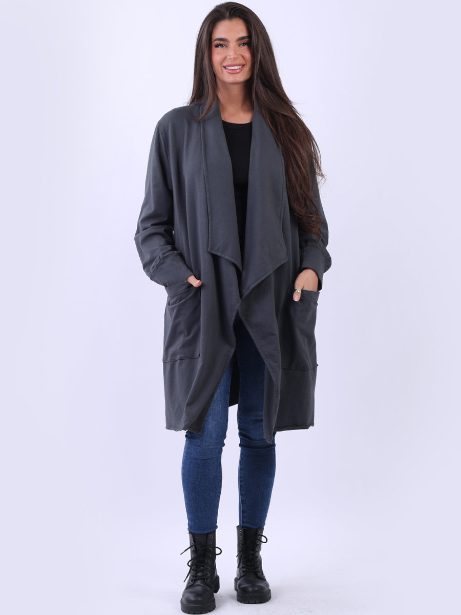 Open Front Cotton Cardigan Charcoal