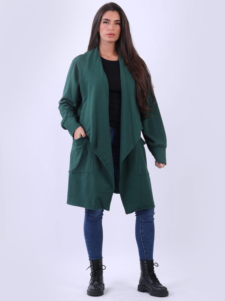 Open Front Cotton Cardigan Green