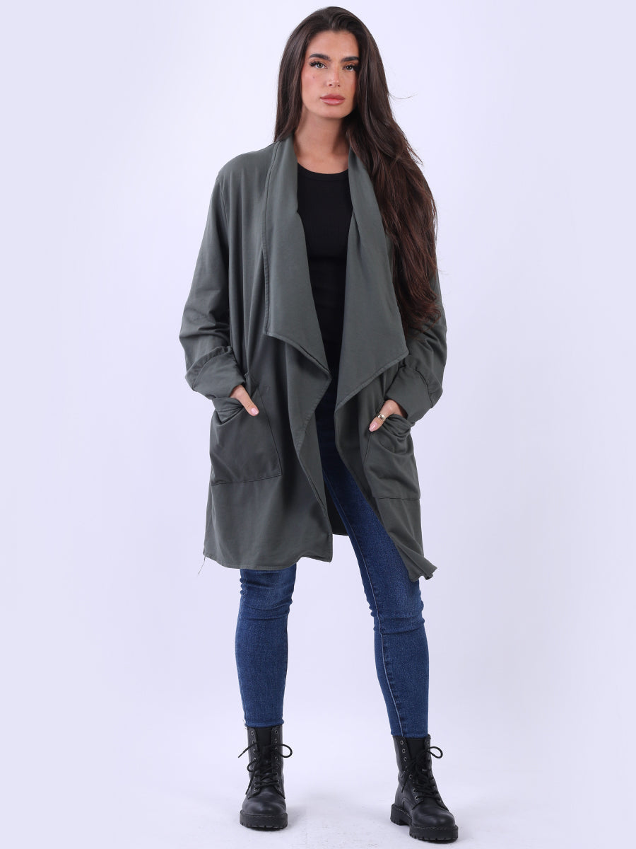 Open Front Cotton Cardigan Khaki